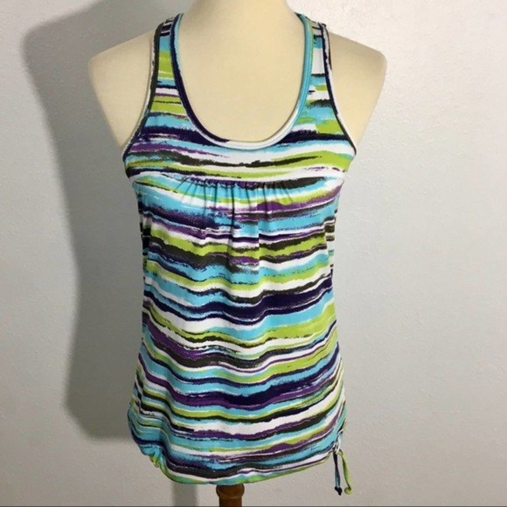 Athleta Tinker Racerback Tank Women's Size Small Shelf Bra Green Aqua Purple